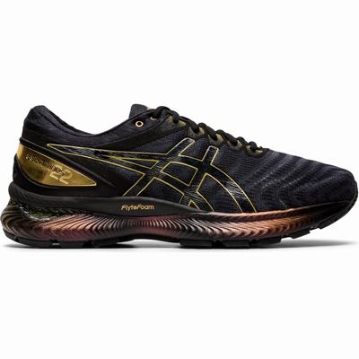 Asics Gel-Nimbus 22 Platinum - Miesten Juoksukengät - Mustat/Kultaiset